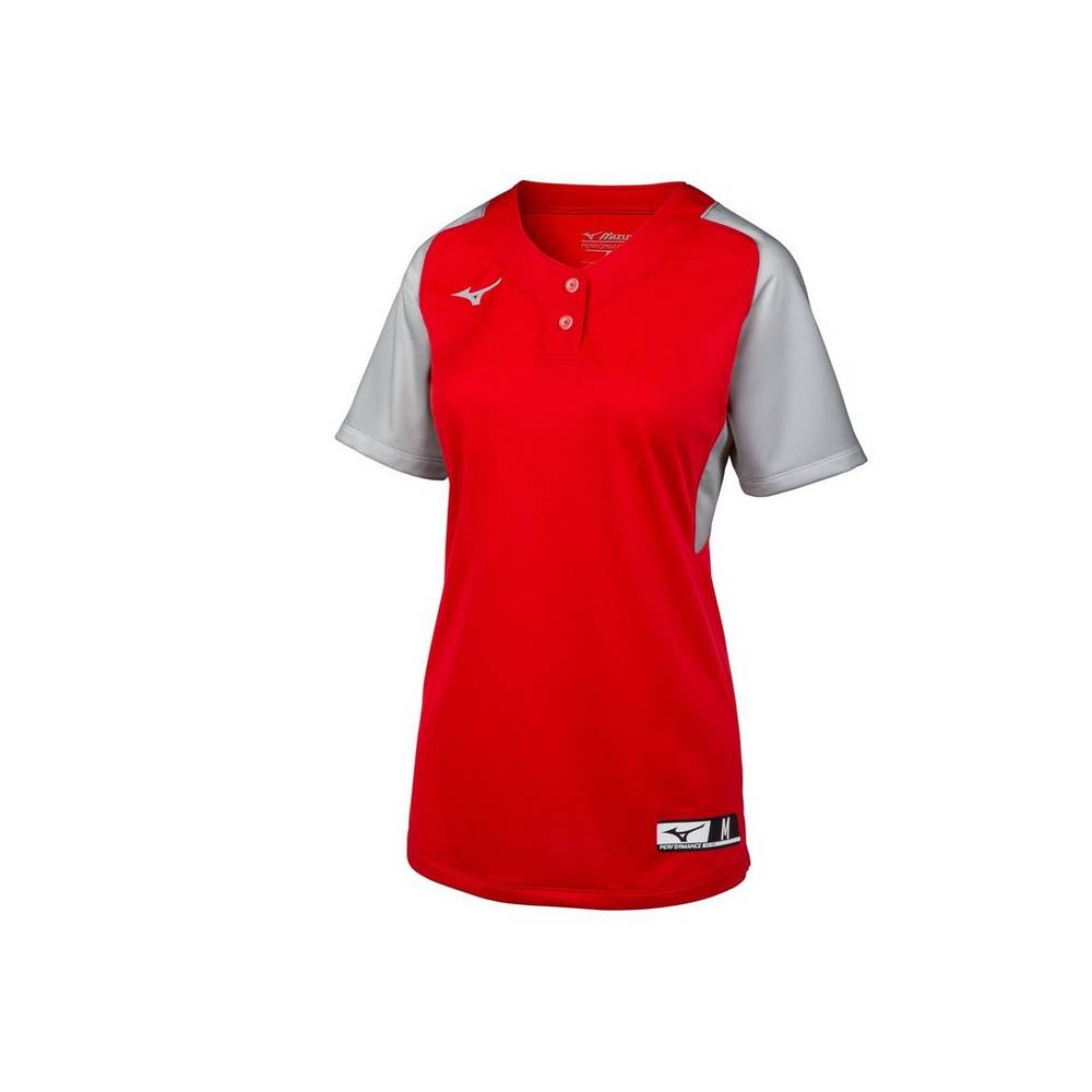 Womens Mizuno Aerolite 2-Button Softball Jersey Red/Grey Philippines (RSQBTJ701)